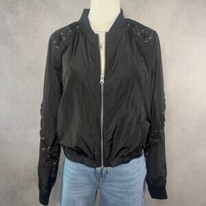 Lace Up Detail Black Bomber Jacket Size Small